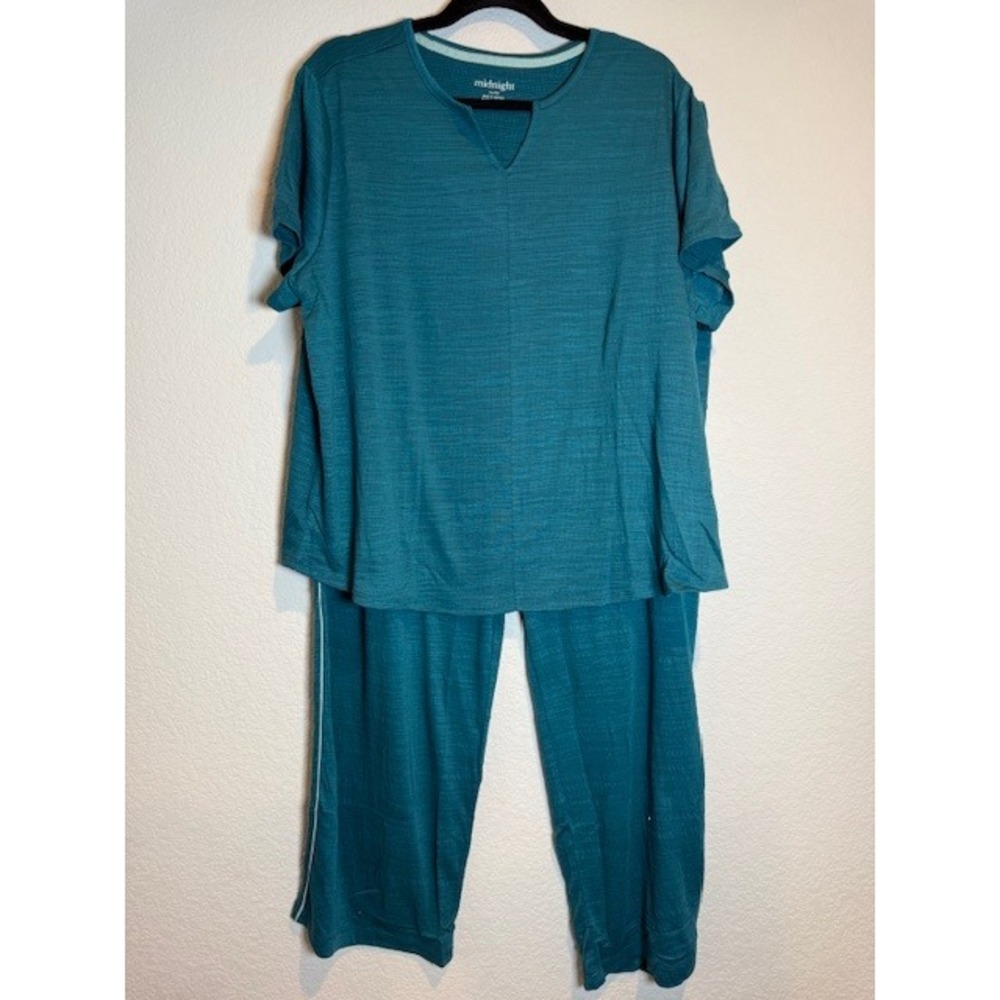Midnight Pajama Set Womens XL Teal Blue Slub Knit Top and Pants Loungewear NEW